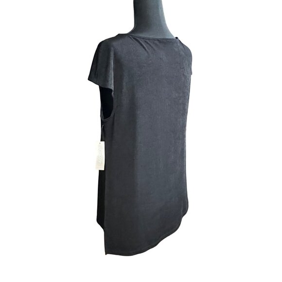 Chico's Shirt Size 2 P NWT Travelers Black Acetate Top Rushing PT Short Sleeve - Picture 3 of 16